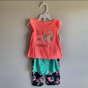 NWT Carter's 2T Toddler Girls 3 Piece Pajamas Set Short Pants Beach Seahorses